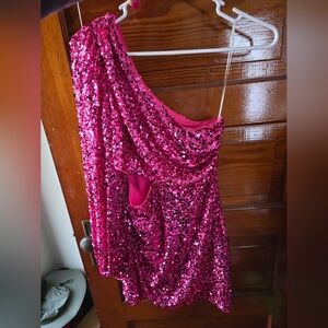 Hello Molly Pink Sequin One Shoulder Dress